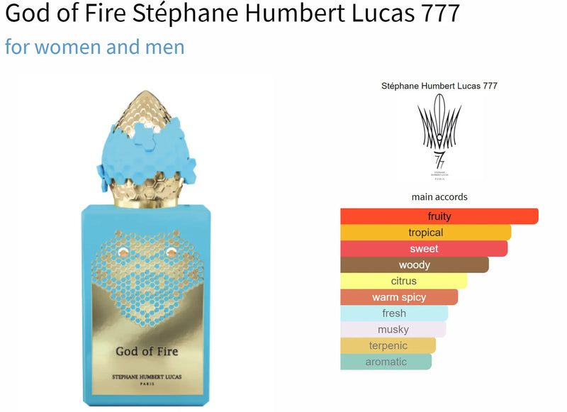 God of Fire Stéphane Humbert Lucas 777 for women and men AmaruParis