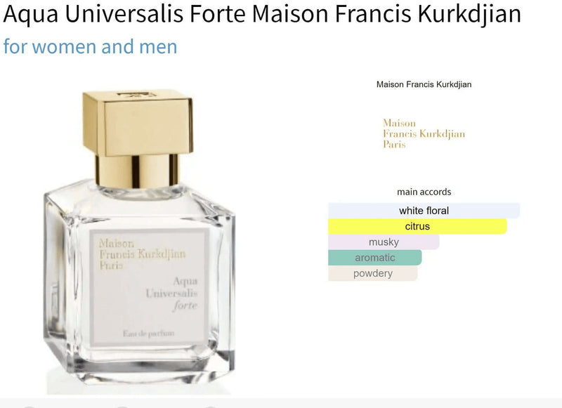 Aqua Universalis Forte Maison Francis Kurkdjian for women and men Decant Fragrance Samples - ParfumAmaruParis