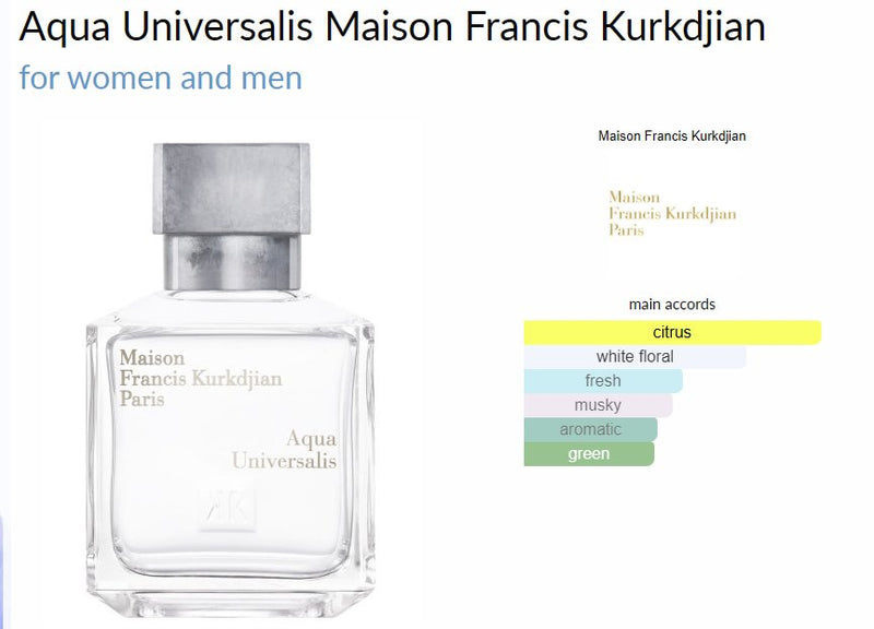 Aqua Universalis Maison Francis Kurkdjian for women and men - ParfumAmaruParis