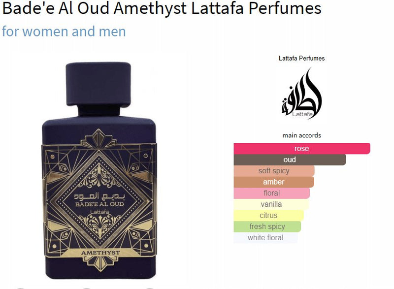 Bade'e Al Oud Amethyst Lattafa Perfumes for women and men - ParfumAmaruParis