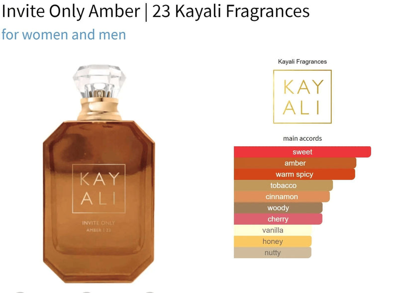 Invite Only Amber | 23 Kayali Fragrances for women and men Decant Fragrance Samples - ParfumAmaruParis