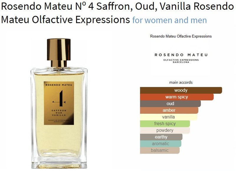 Rosendo Mateu Nº 4 Saffron, Oud, Vanilla Rosendo Mateu Olfactive Expressions for women and men - ParfumAmaruParis