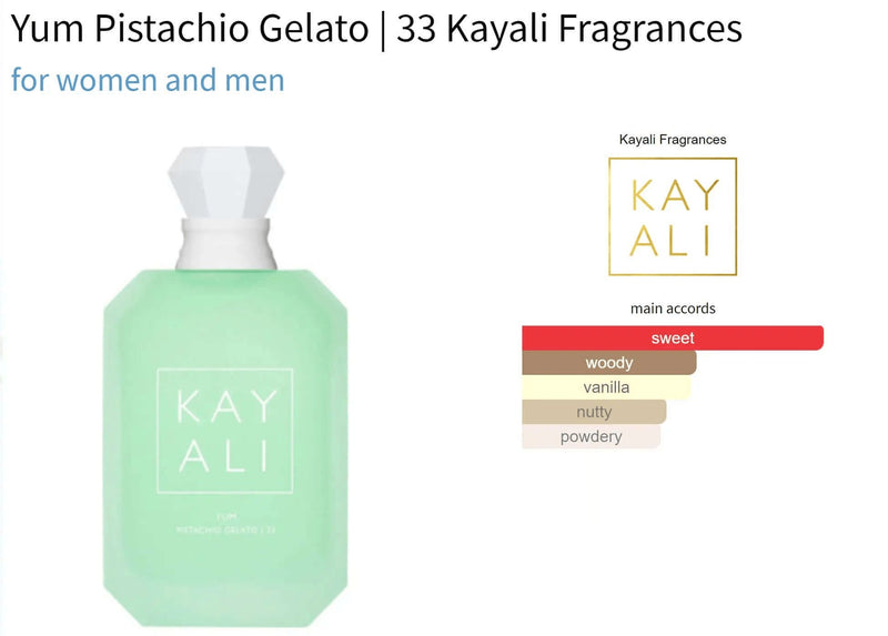 Yum Pistachio Gelato | 33 Kayali Fragrances for women and men Decant Fragrance Samples - ParfumAmaruParis